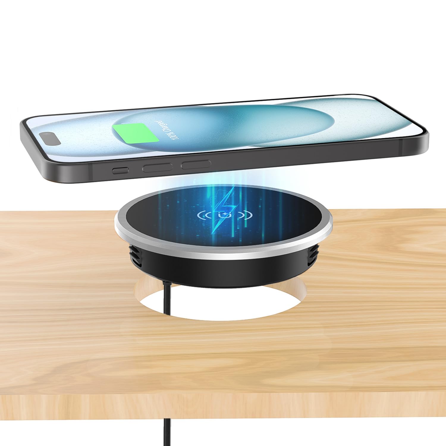 i.VALUX 15W Magnetic Recessed Wireless Charger | Hidden Desktop Grommet