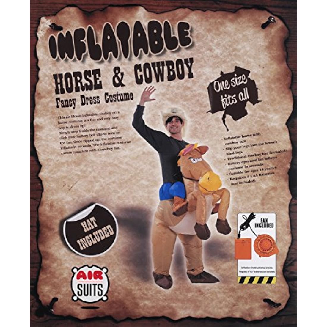 AirSuits Inflatable Cowboy Costume – Adult Fancy Dress Party Suit