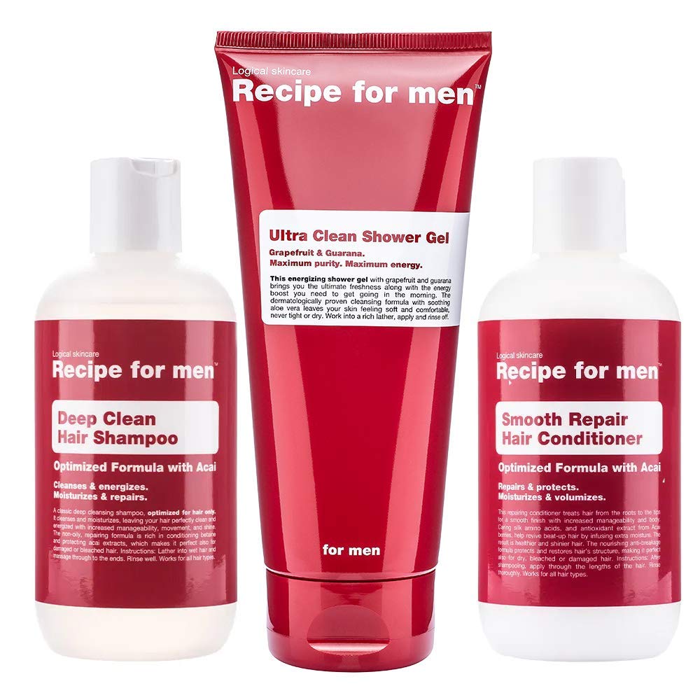 Recipe For Men 3-in-1 Shower Kit | Shampoo, Conditioner & Body Wash
