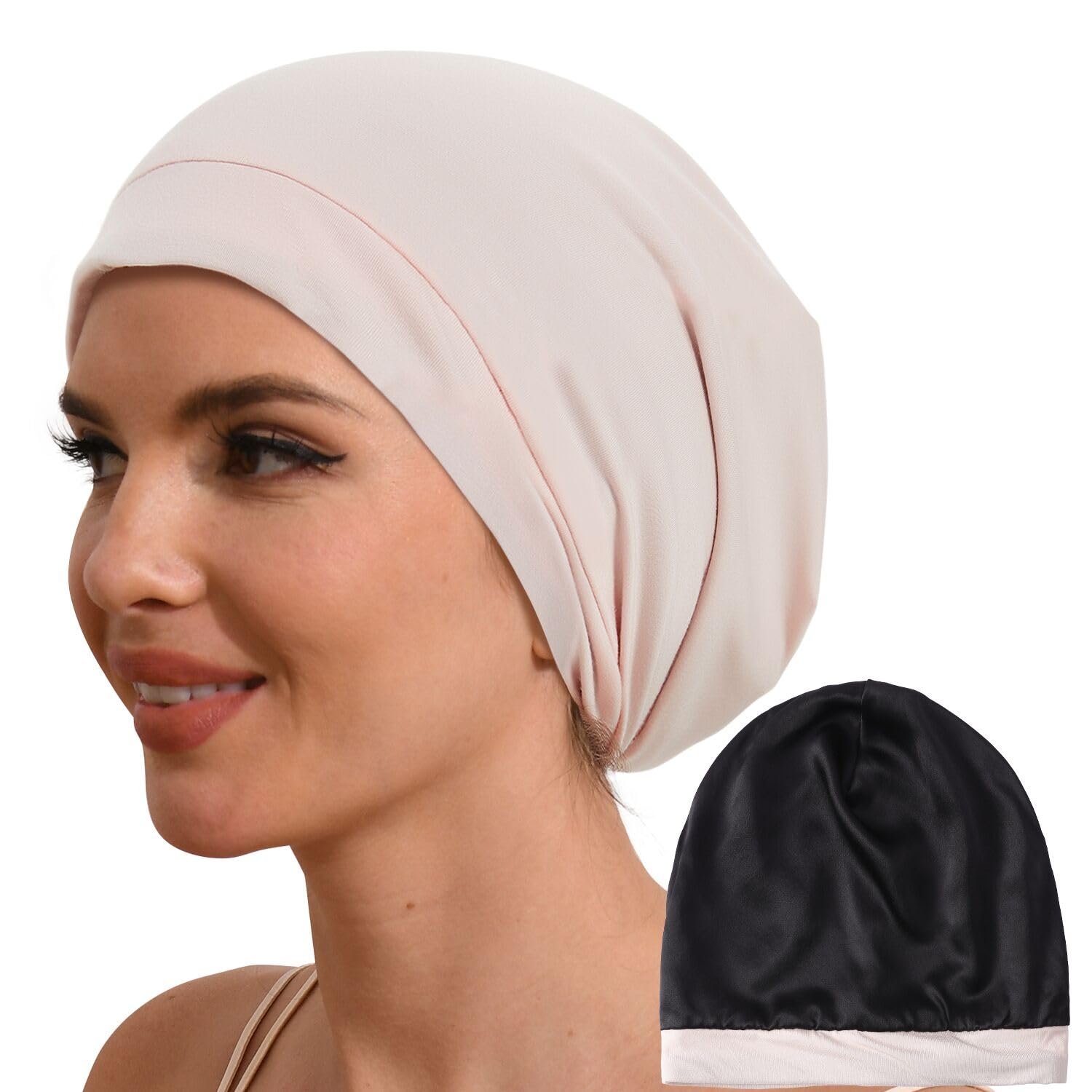 Hat Hut Mulberry Silk Lined Sleep Cap - Adjustable Slouchy Beanie (Pink)