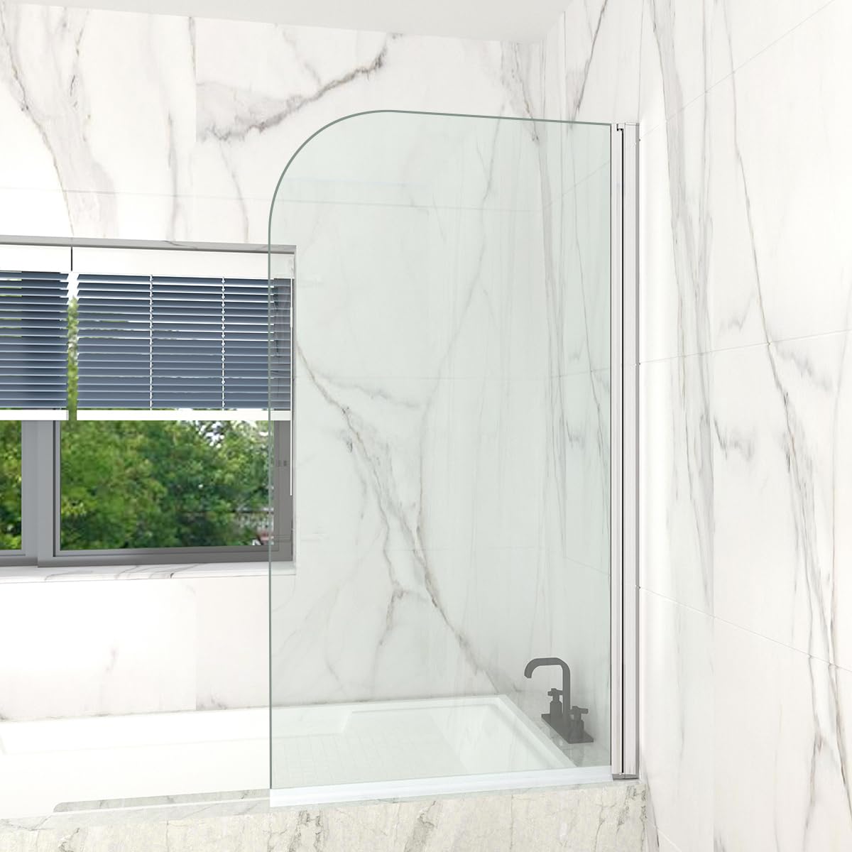 T&K Pivot Bath Shower Screen | 800x1400mm Chrome 5mm Easy Clean Glass