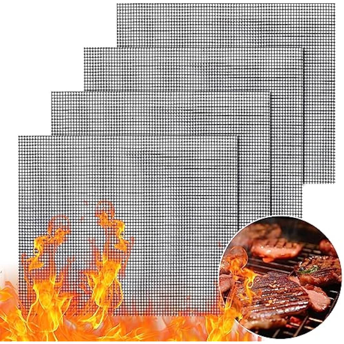 GWHOLE Non-Stick BBQ Grill Mats – 4Pcs Reusable Heat Resistant Sheets