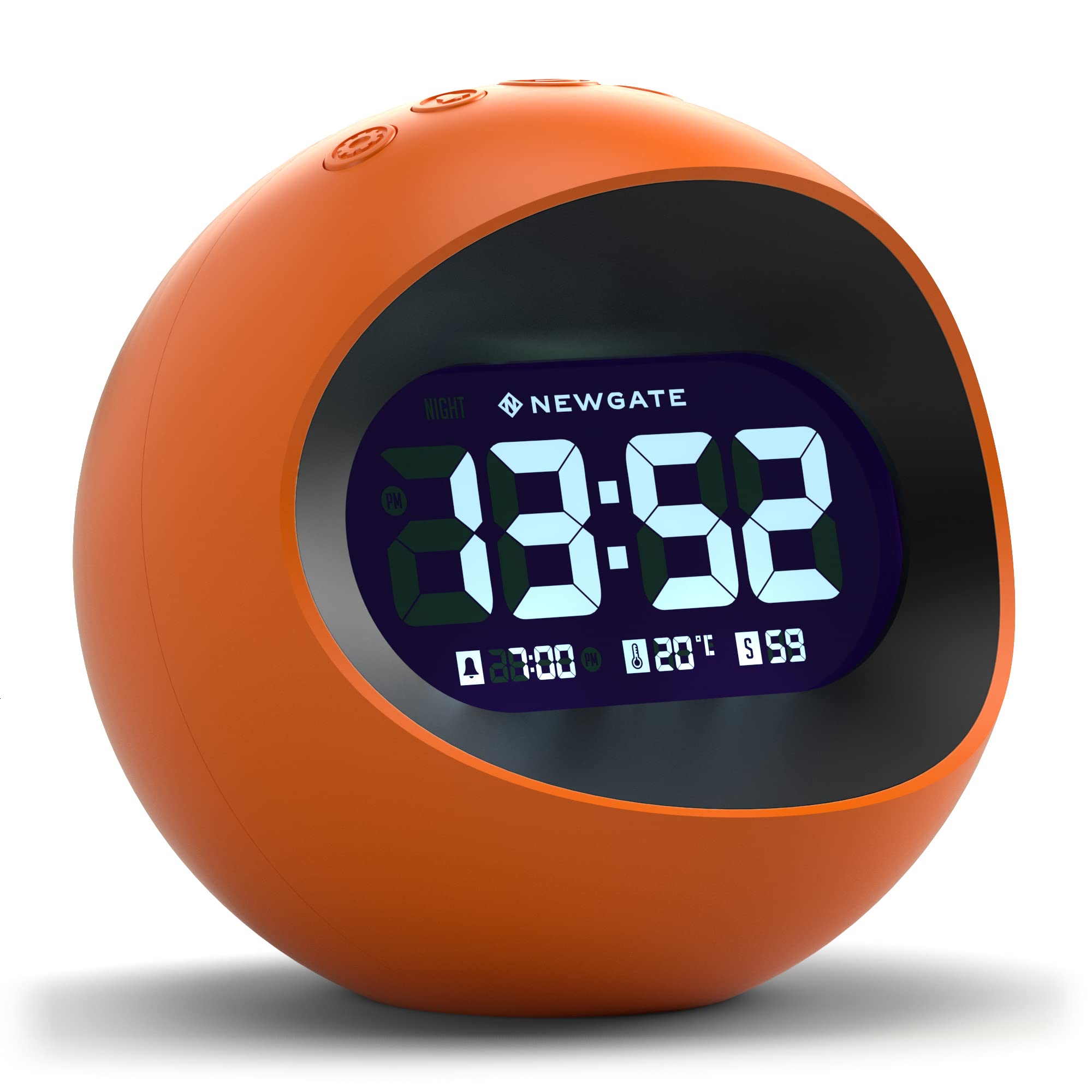 Newgate Earth Centre Digital Alarm Clock – Orange Acrylic Bedside Desk Clock