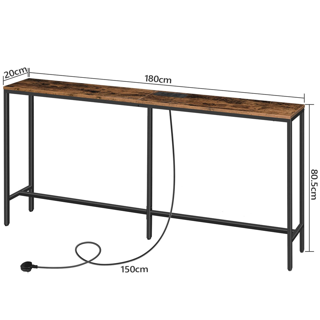 MAHANCRIS 180 CM Narrow Console Table with Power Outlet | Industrial Black