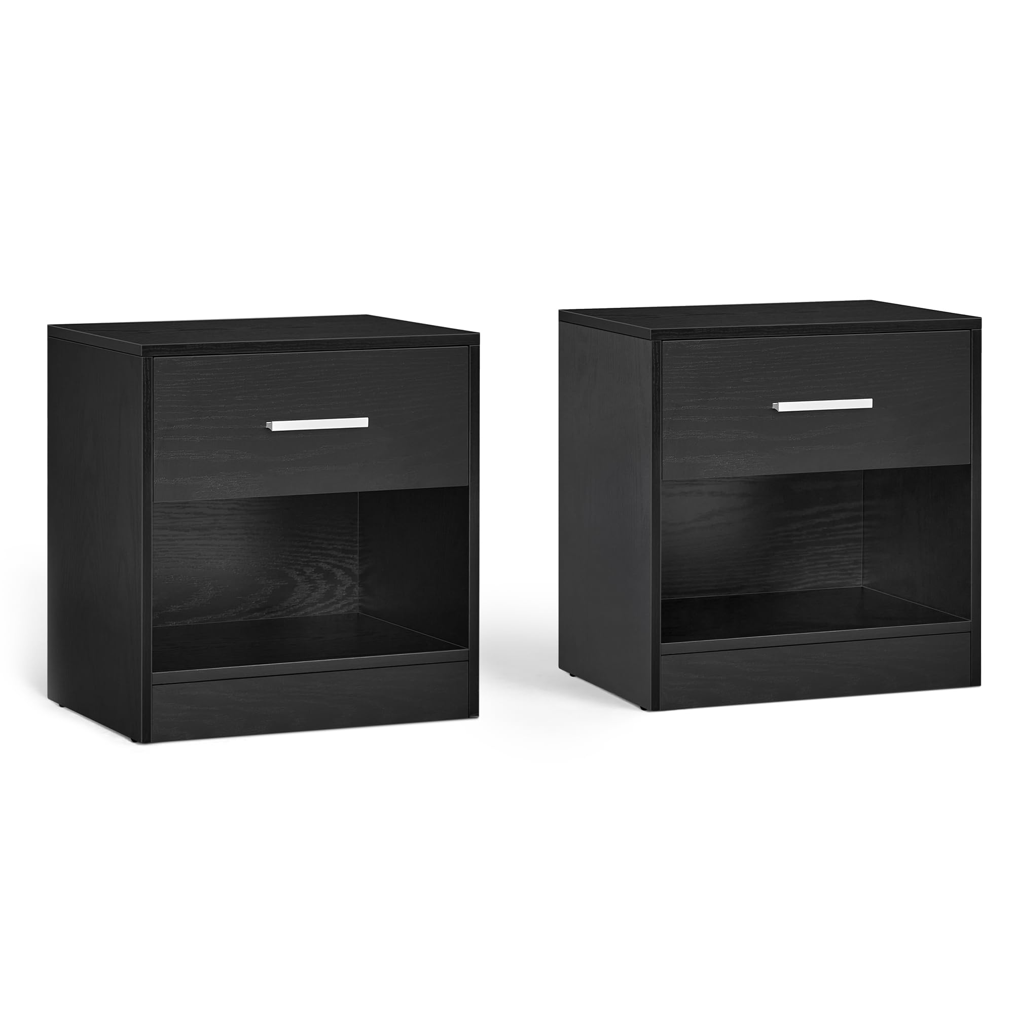 VASAGLE Bedside Tables Set of 2 | Modern Side Table with Drawer - Black
