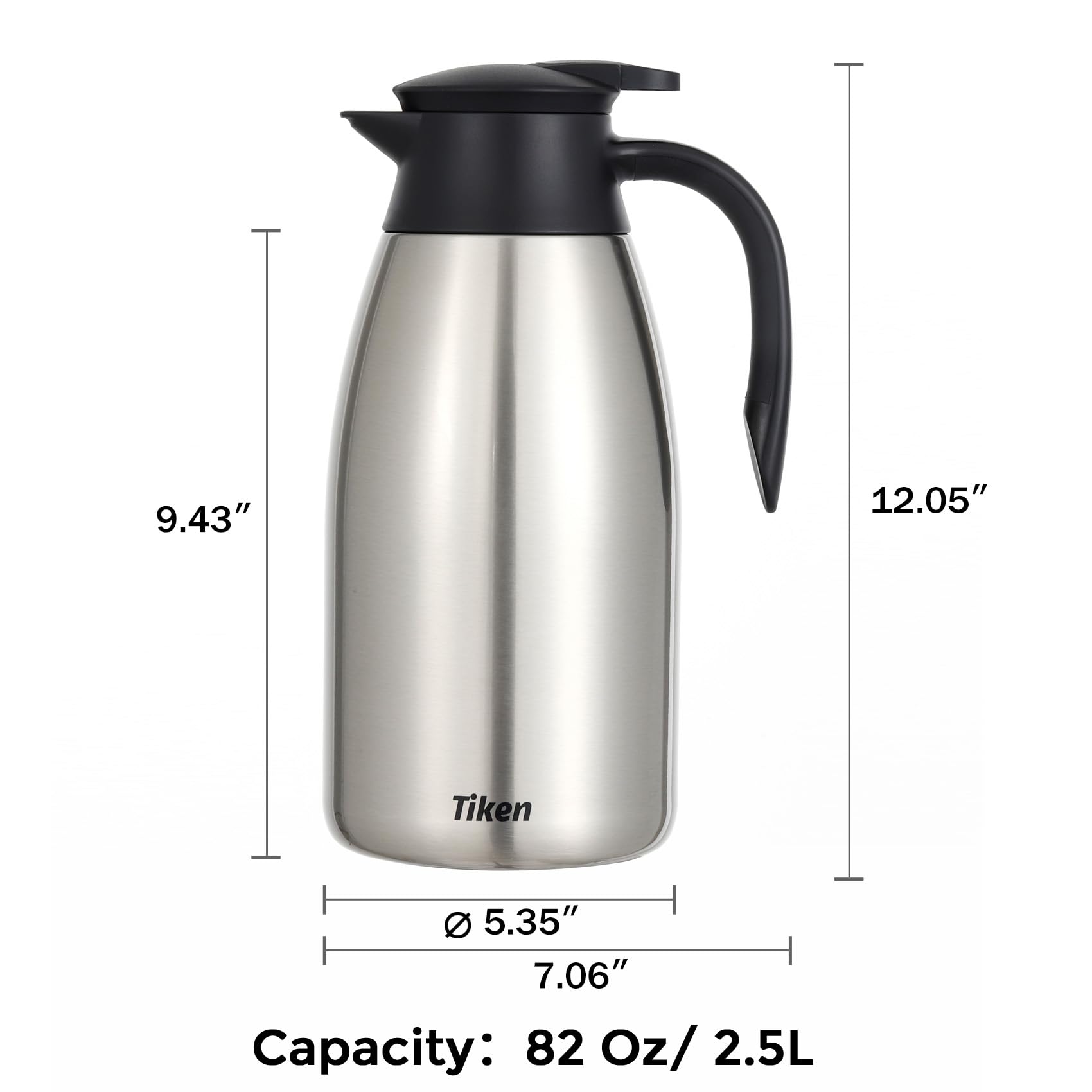 Tiken 2.5L Thermal Coffee Carafe – Stainless Steel Vacuum Insulated Jug