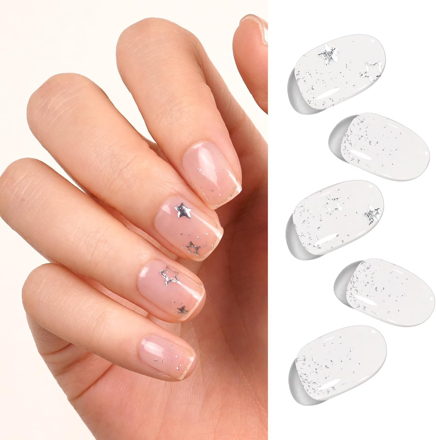 DANNI & TONI Semi Cured Gel Nail Strips | Star Silver Stamping Stickers