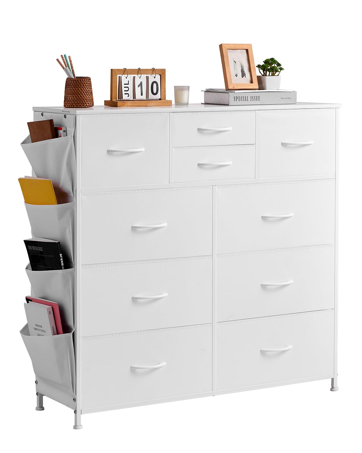 VEVOR 10 Drawer Dresser | Fabric Storage Tower with Steel Frame - White