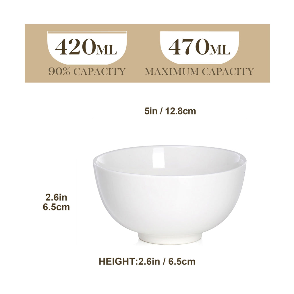 MALACASA Porcelain Cereal Bowls – Set of 8 Small 450ml Soup Bowls
