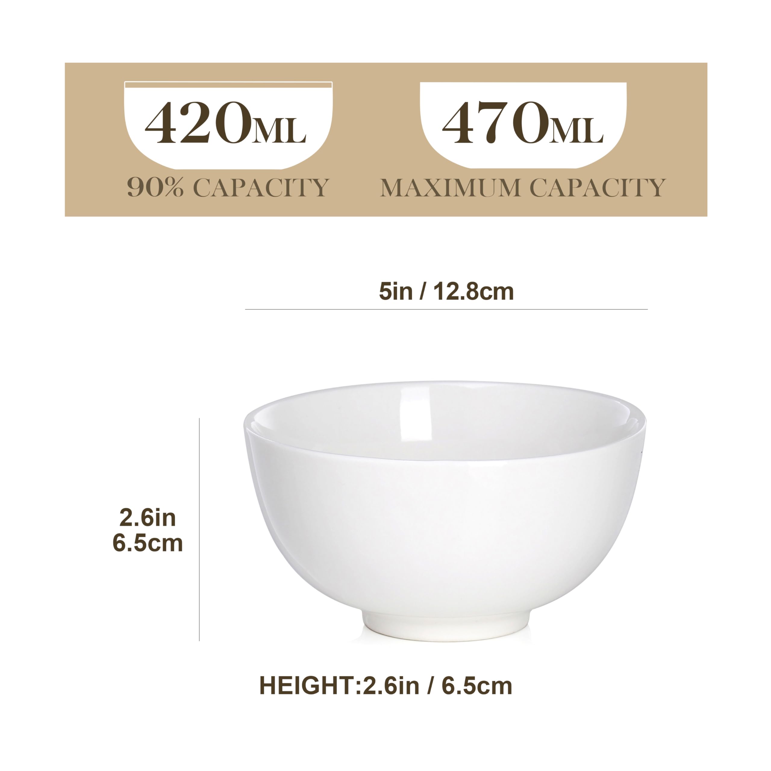 MALACASA Porcelain Cereal Bowls – Set of 8 Small 450ml Soup Bowls