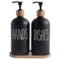 MOMEEMO Glass Hand and Dish Soap Dispenser Set with Bamboo Tray