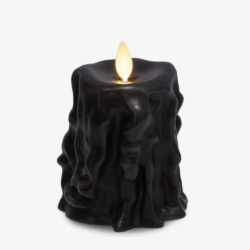 Luminara Black Heavy Wax Drip Flameless LED Pillar Candle | 3.4 x 4.5
