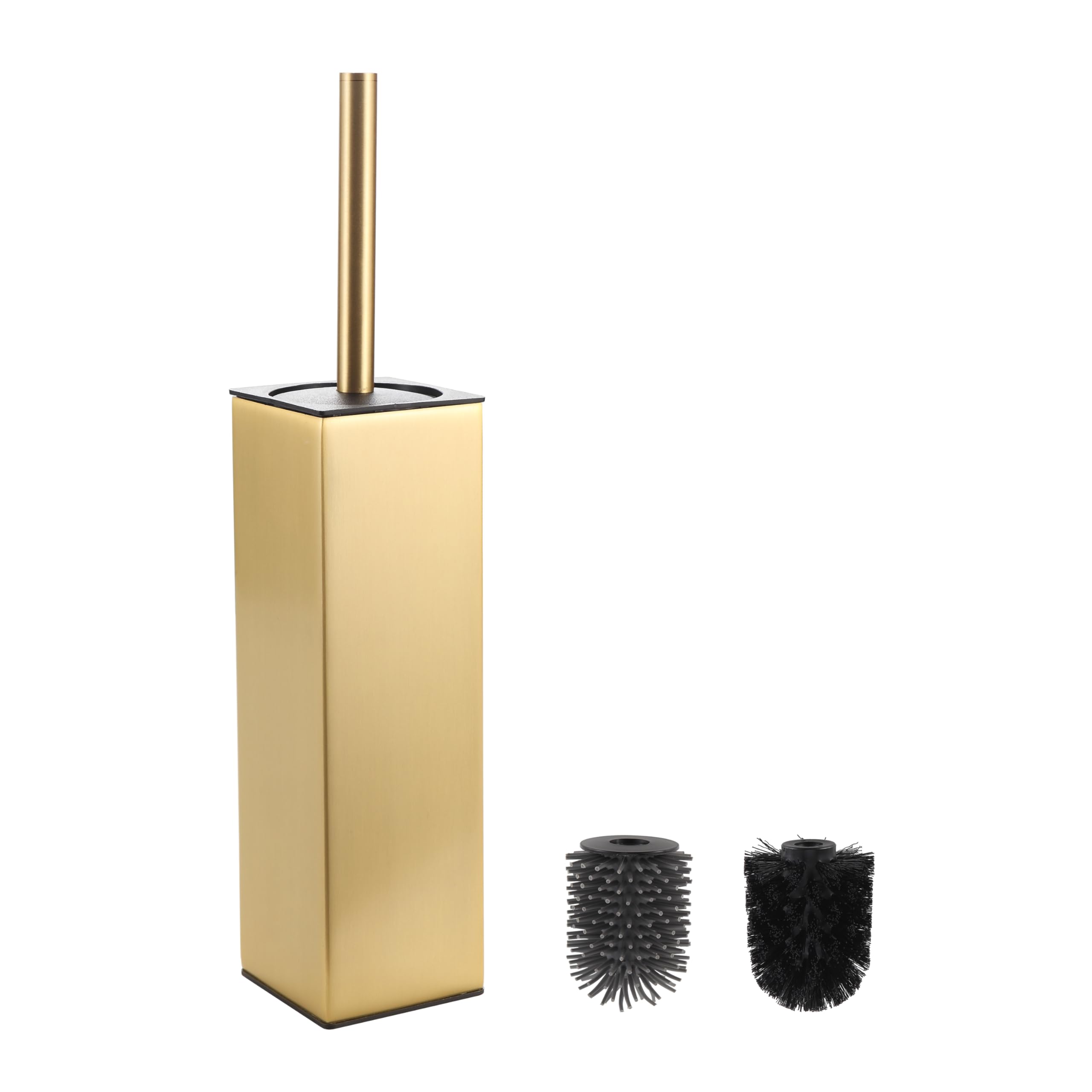BVL Brushed Gold Toilet Brush | Square Rustproof Holder with 2 Heads