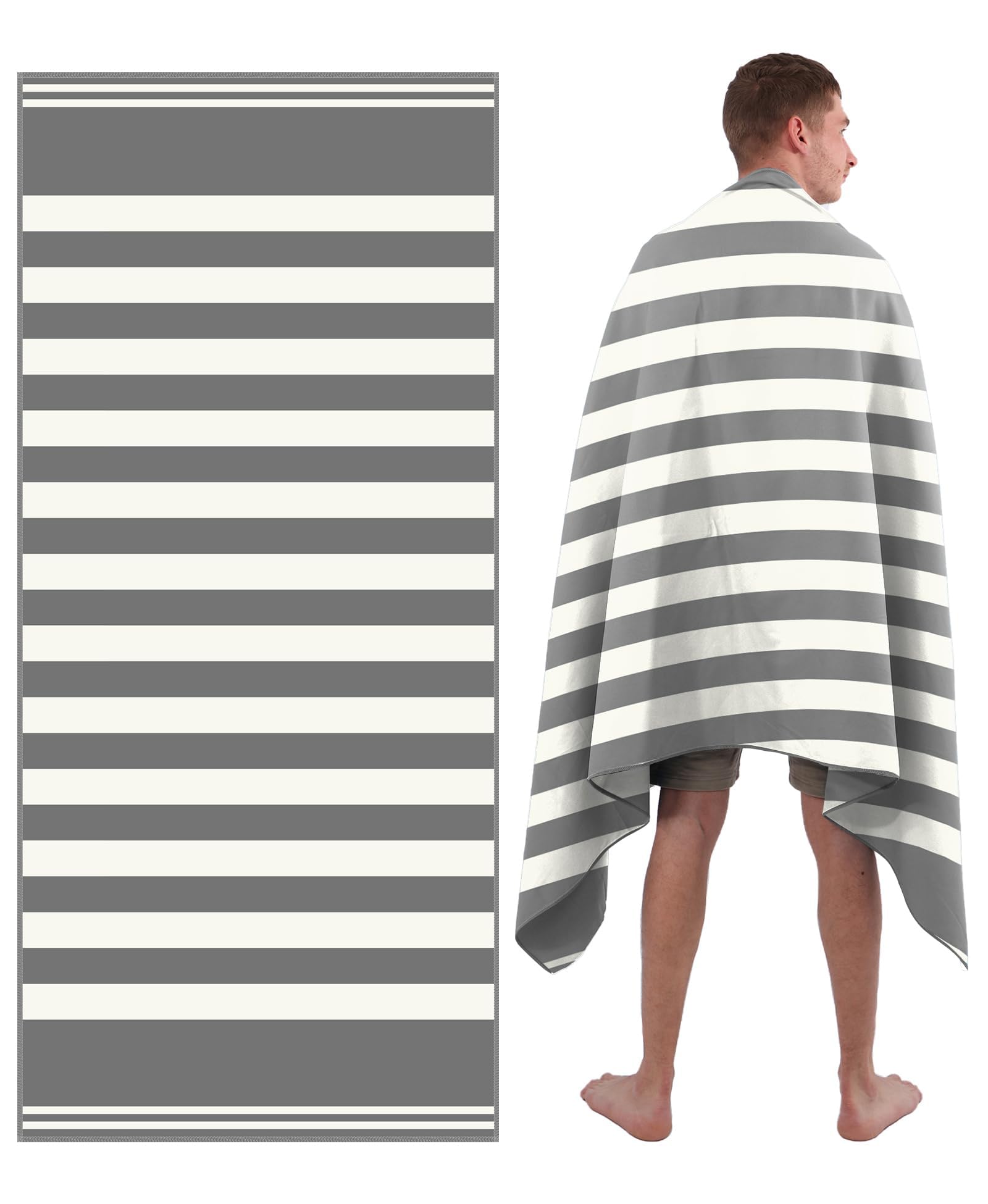 Style Slice Sand Free Microfibre Beach Towel - Grey Stripe, XL 200x90cm