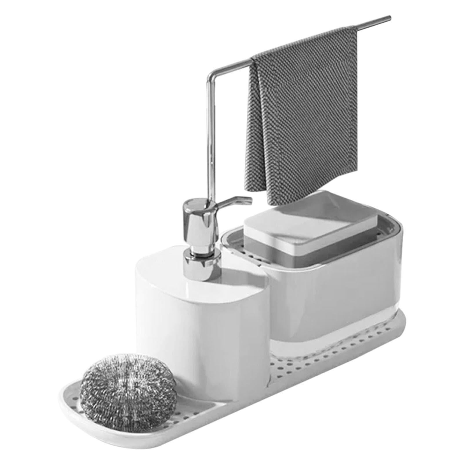Kitchen Sink Caddy | Soap Dispenser with Stainless Rag Holder