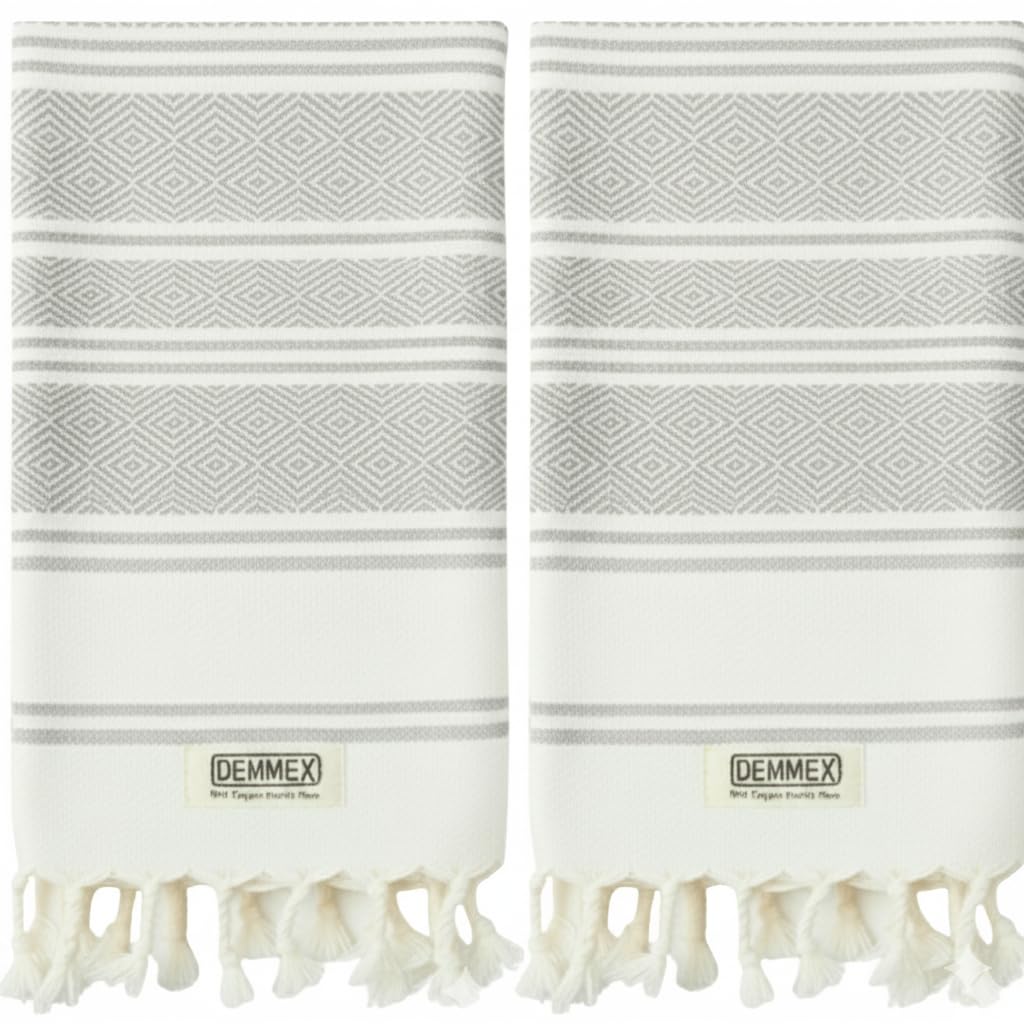 DEMMEX Organic Turkish Cotton Hand Towels – Set of 2 Diamond Weave