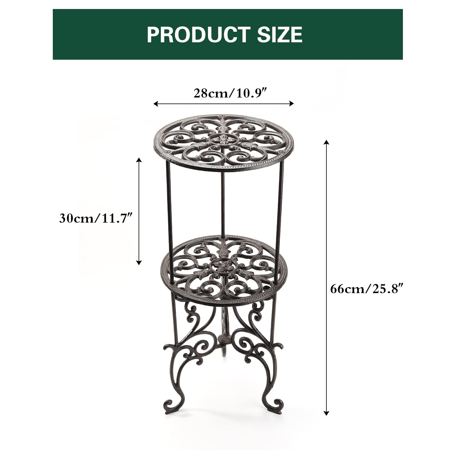 Sungmor 26-Inch Heavy Duty Cast Iron Plant Stand | 2-Tier Rustic Metal Rack
