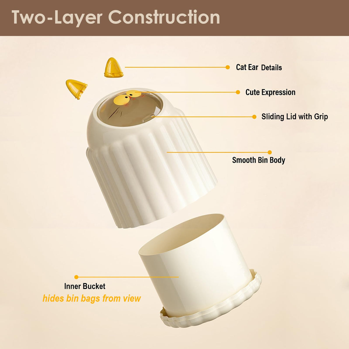 Utiant Small Bin with Lid, 1.3L Cute Cat Desk Bin Mini Rubbish Bin - image 4