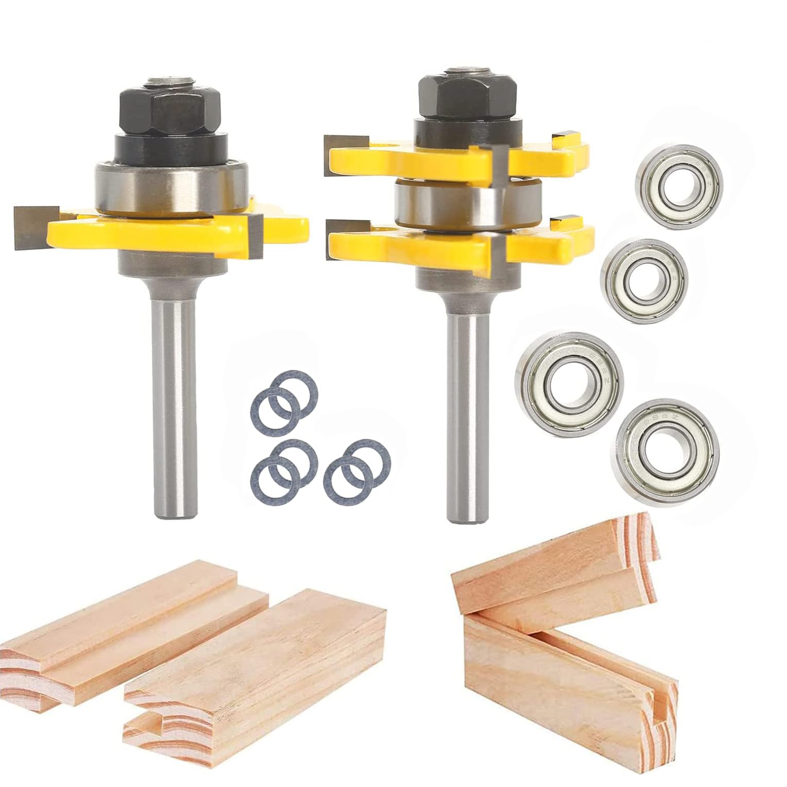 Sinoprotools 2Pcs Tongue and Groove Router Bit Set | 1/4" Shank