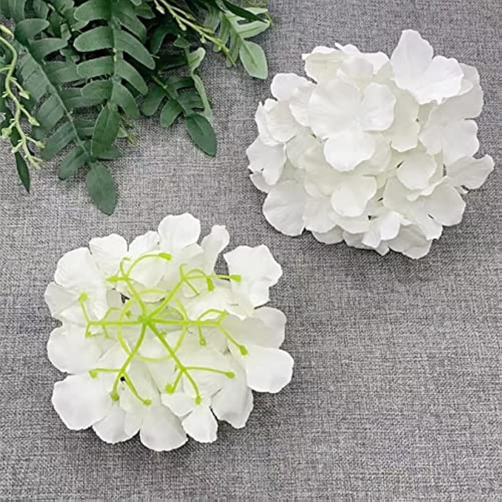 FagusHome 30 Pcs Silk Hydrangea Heads with Stems for Wedding Decor | White