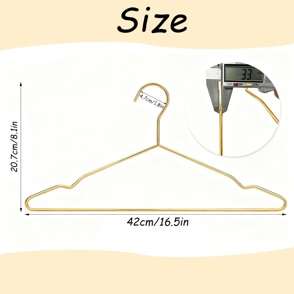 Qualsen Metal Wire Coat Hangers for Clothes, Gold 10 Pack, 42cm