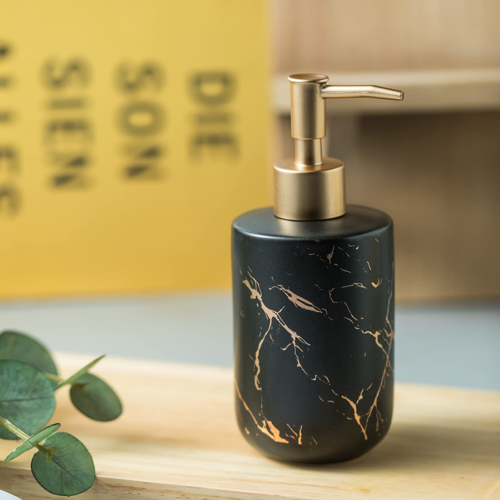 Black Marble Ceramic Soap Dispenser with Gold Pump | 300ML
