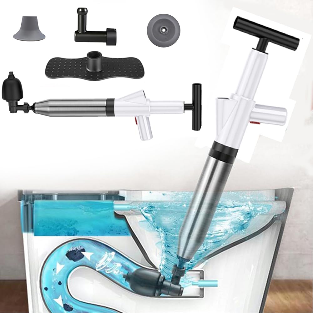 WCIC High Pressure Drain Unblocker Kit – Heavy Duty Plunger with 4 Heads