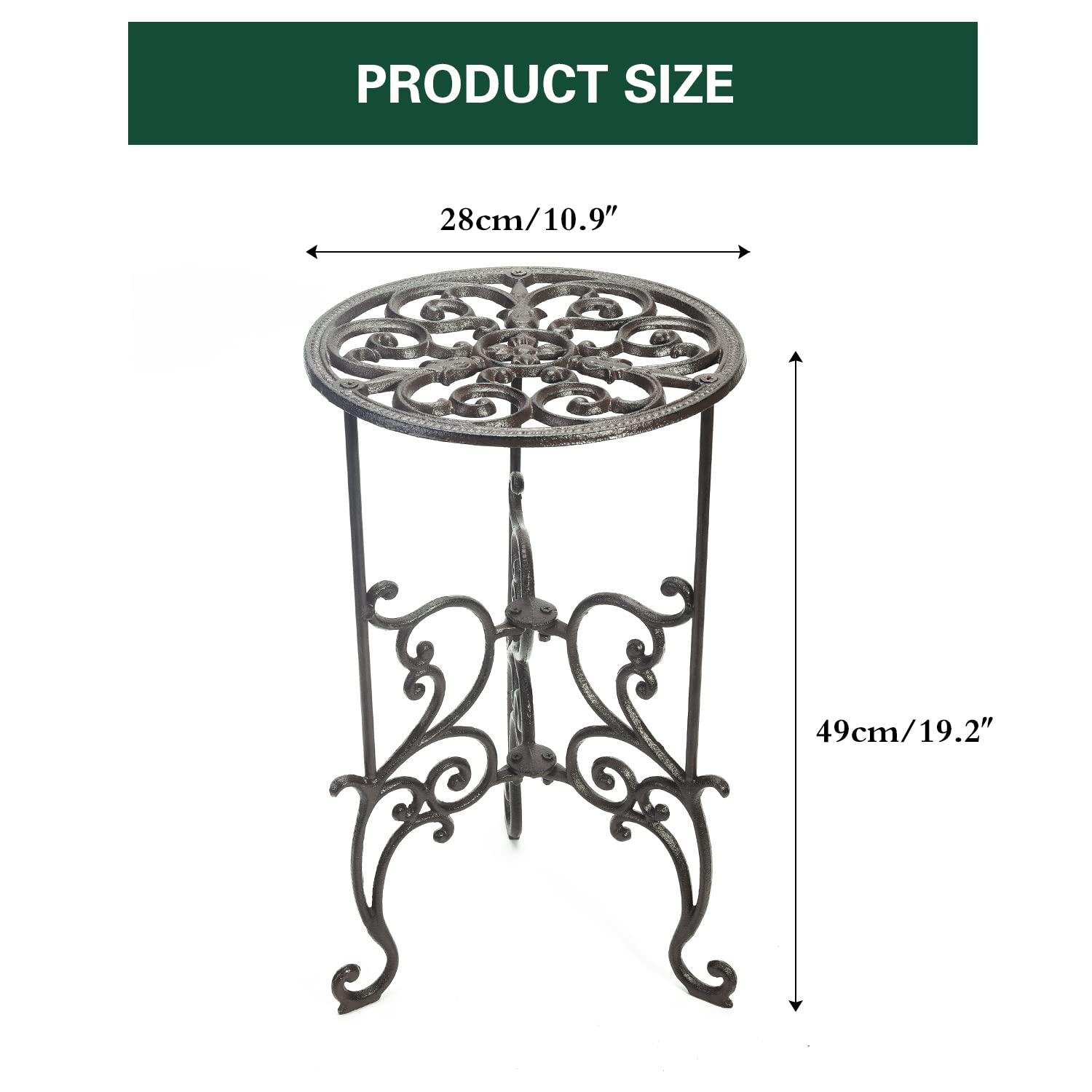 Sungmor Heavy Duty Cast Iron Plant Stand – 19.3" Vintage Metal Planter Rack