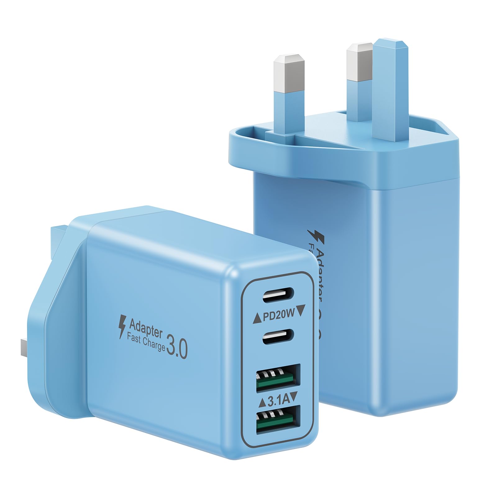 40W 4-Port USB C Fast Charger Plug UK - Dual PD & QC Adapter