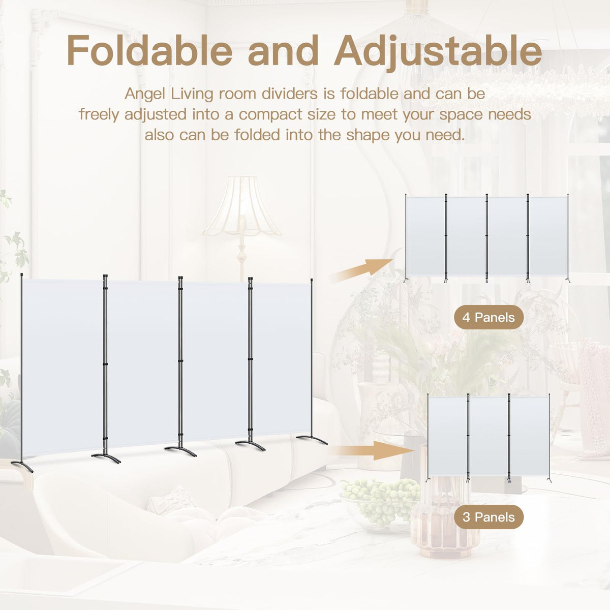 Angel Living 4 Panels Folding Room Divider | Privacy Screen with Polyester Fabric & Sturdy Iron Frame | Freestanding Partition for Office, Bedroom - image 2