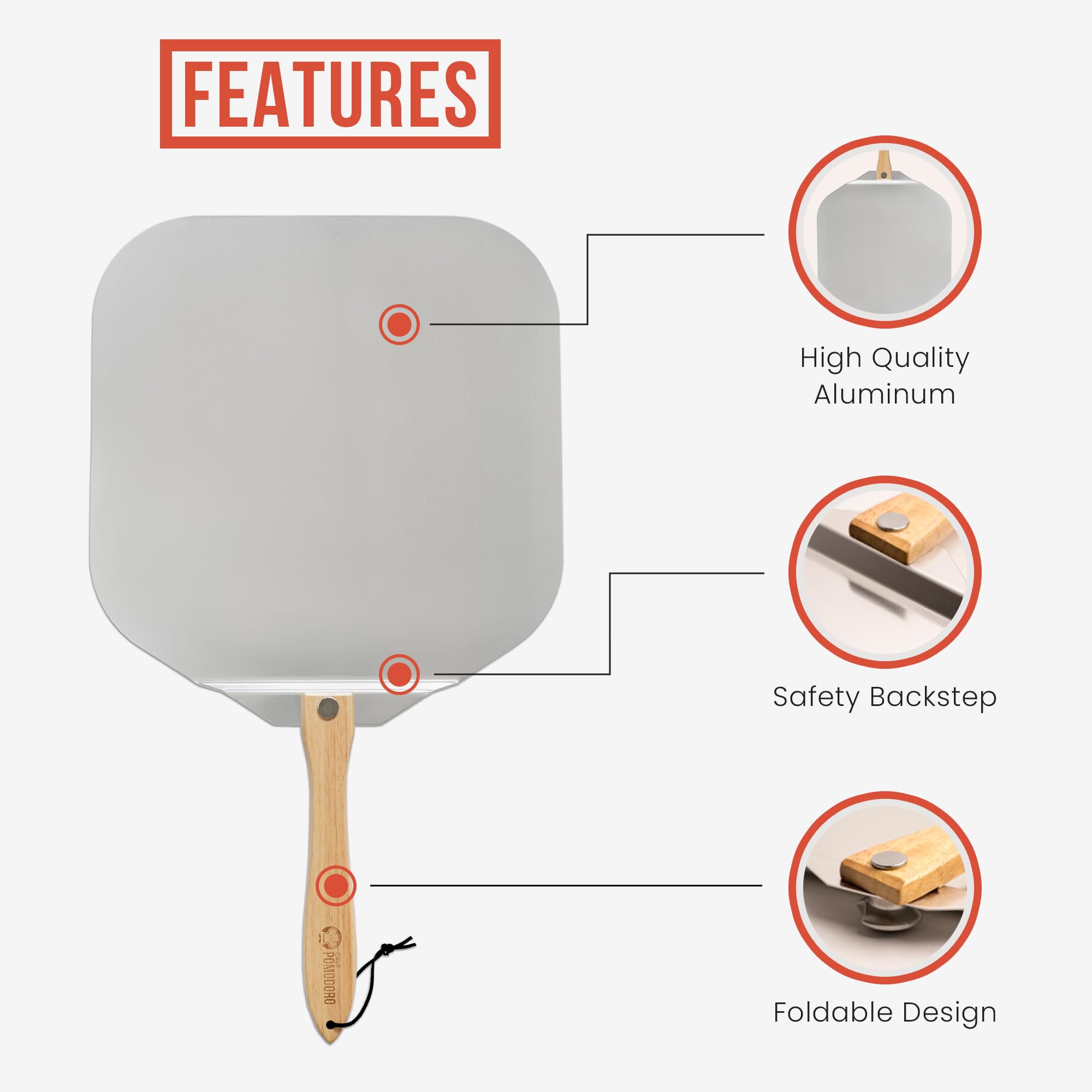 Chef Pomodoro Aluminum Pizza Peel - 18x20 Inch Foldable Wood Handle