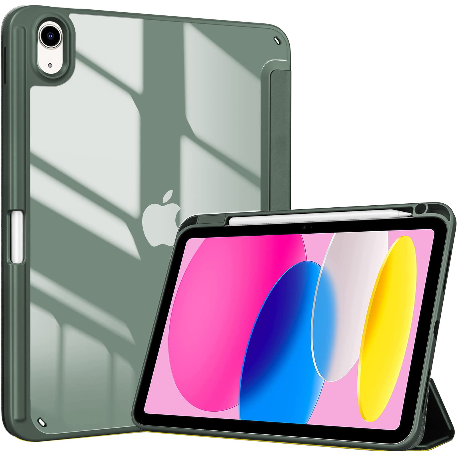 ProCase iPad 11th/10th Gen Case with Pencil Holder & Clear Back – Olive