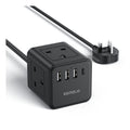 Kemelo 4-Way Cube Extension Lead with USB-C & 3 USB-A, 3M - Black