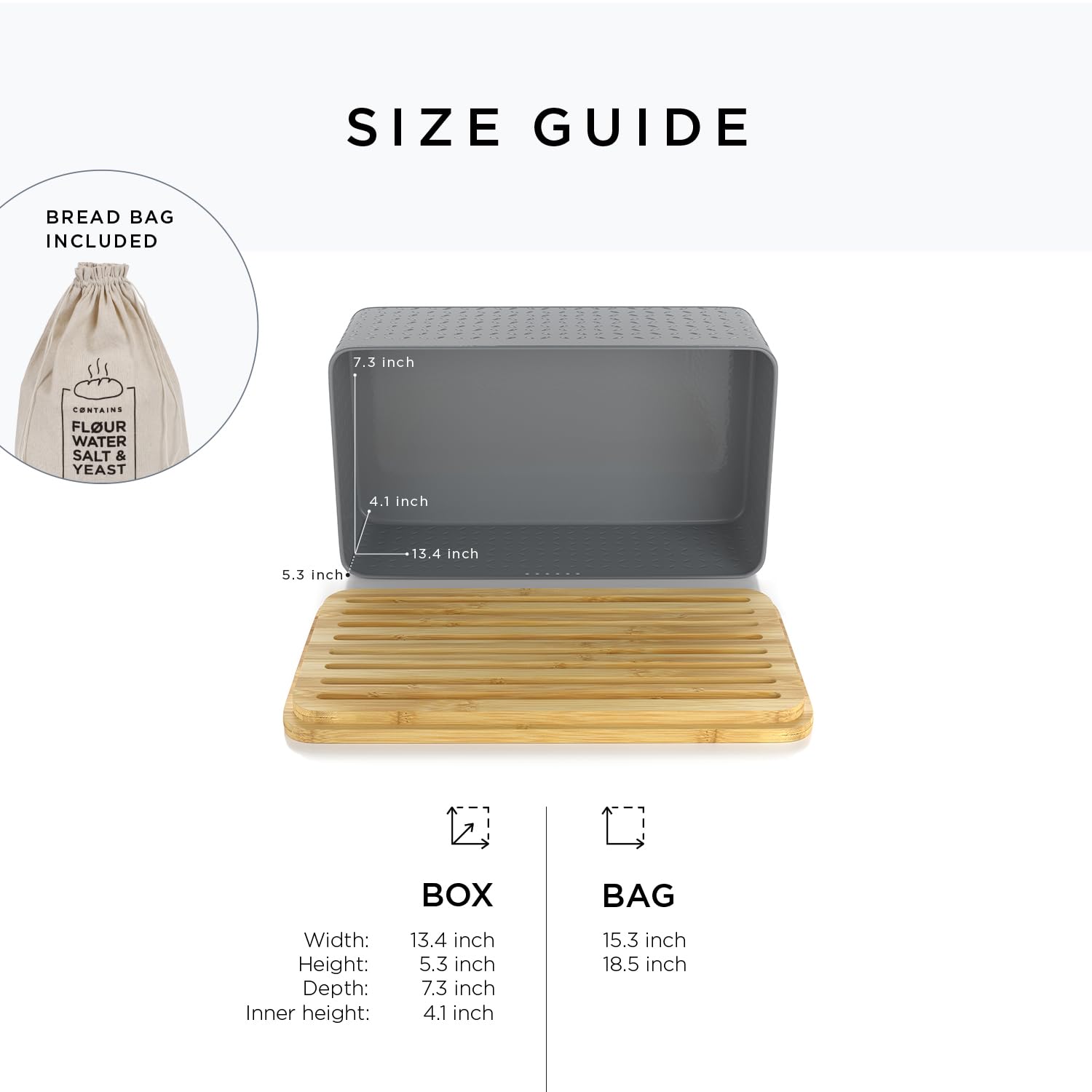 LARS NYSØM Metal Bread Bin with Bamboo Cutting Board Lid & Linen Bag