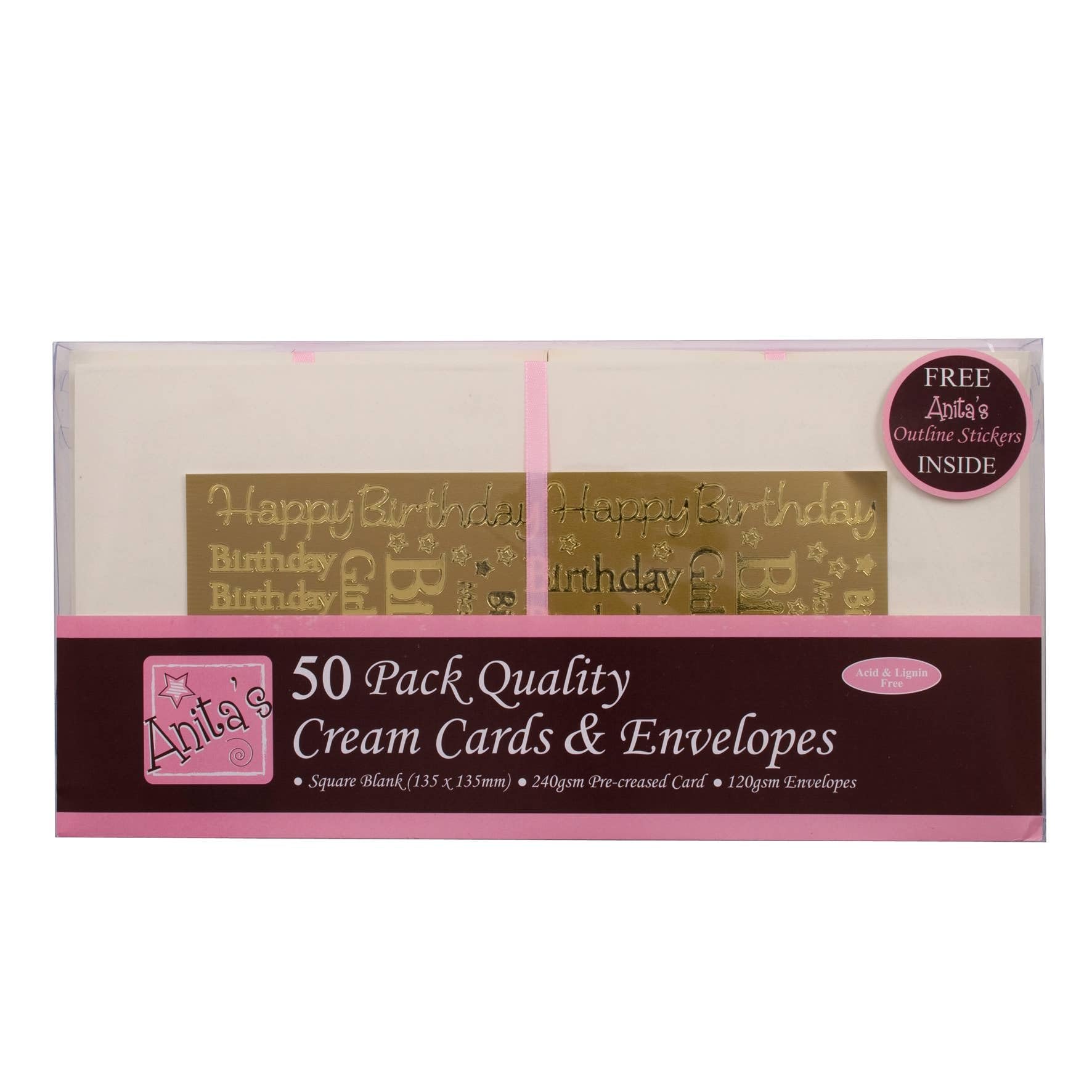 Anita's Square Blank Cards & Envelopes - Cream 135mm - Pack of 50
