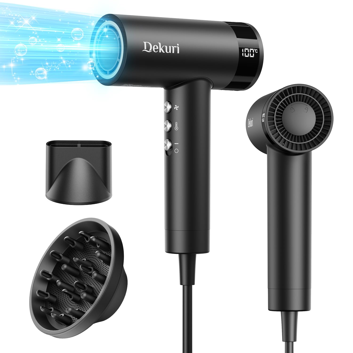 Dekuri High Speed Ionic Hair Dryer | 110,000 RPM Lightweight - Black