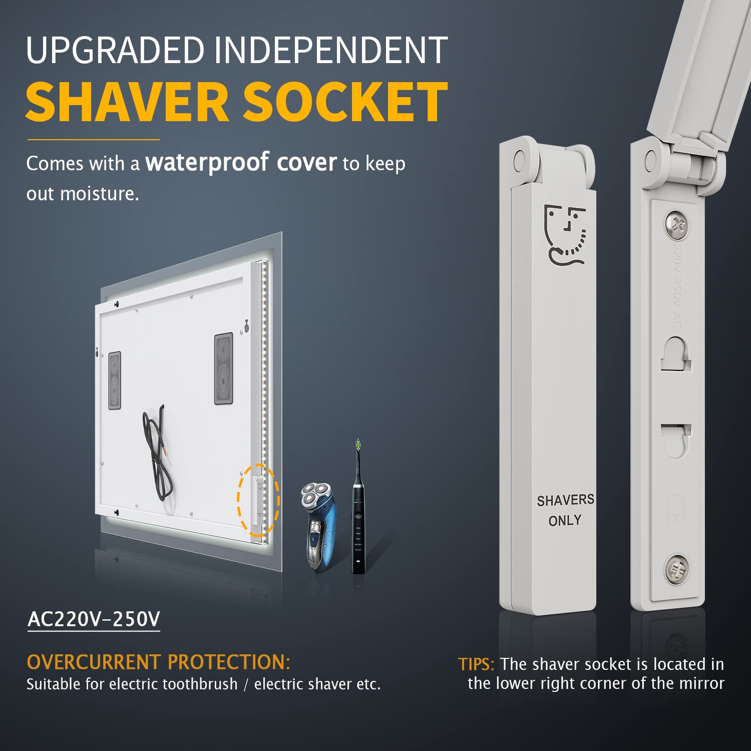 ELEGANT LED Bathroom Mirror 500x700mm with Shaver Socket & Demister