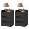 DWVO Set of 2 Nightstands with 3 Drawers | Modern Black End Tables