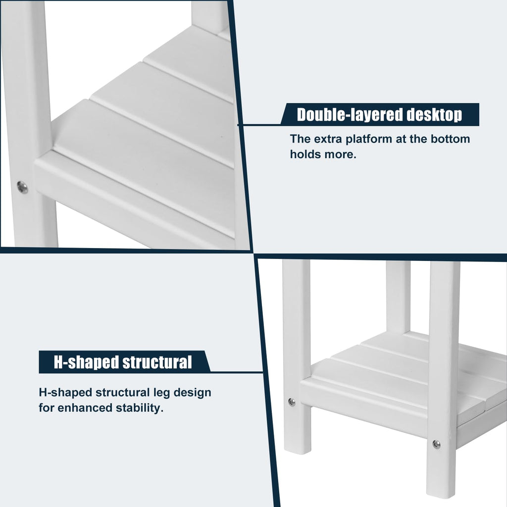 NALONE Adirondack Side Table - 2-Tier HDPE Plastic Outdoor End Table, White