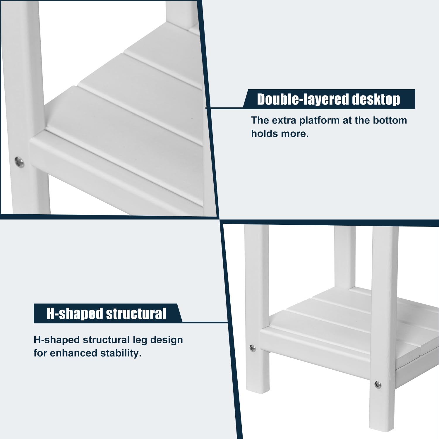 NALONE Adirondack Side Table - 2-Tier HDPE Plastic Outdoor End Table, White