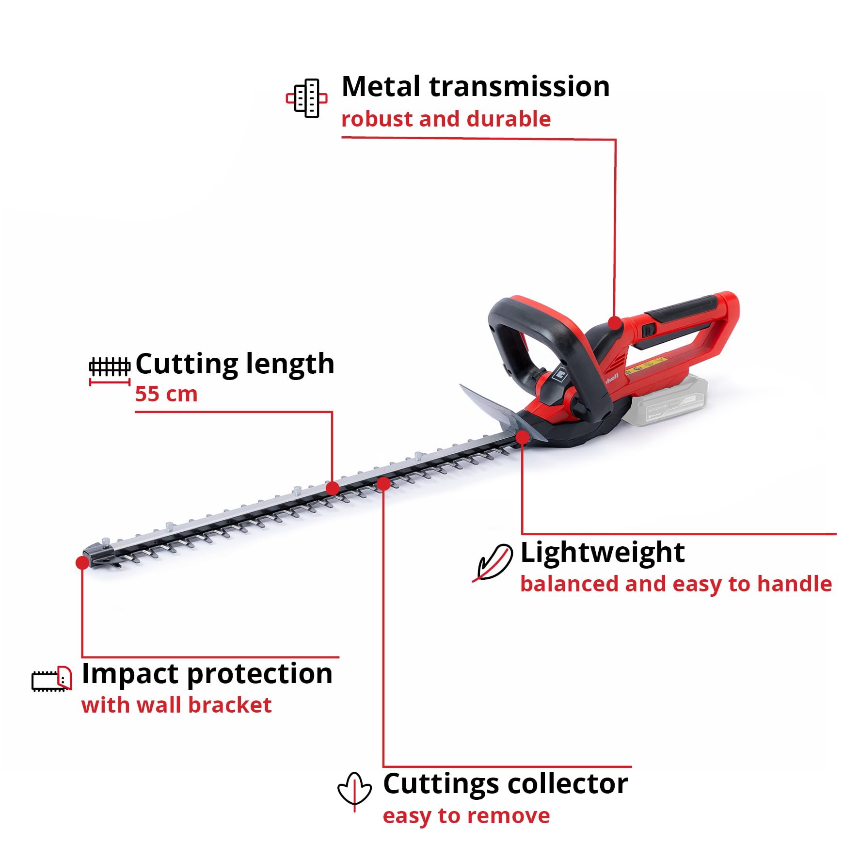 Einhell 18V Cordless Hedge Trimmer – 55cm Diamond-Ground Blade