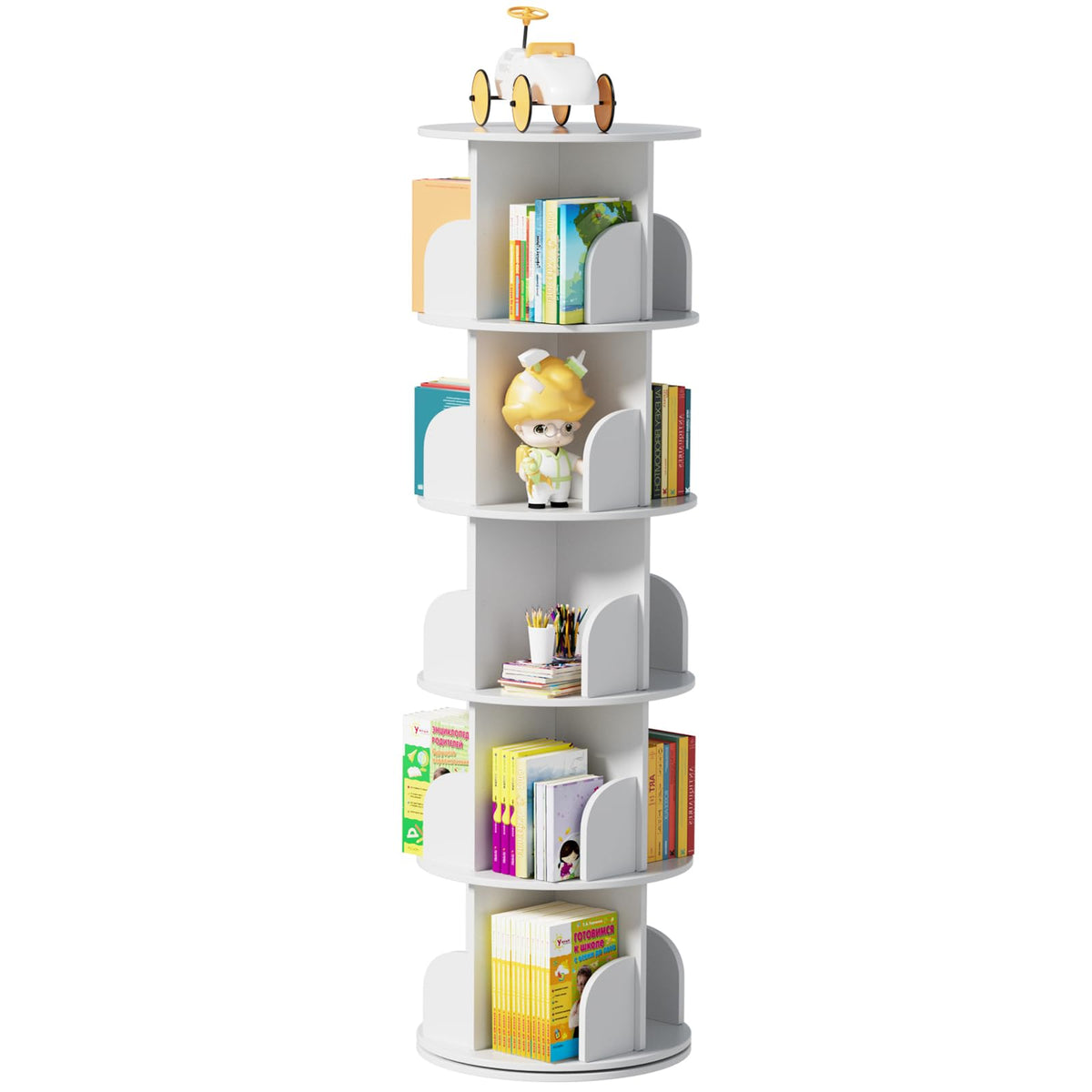 ybaymy Rotating Bookcase, 5 Levels, Standing Shelf, Office Shelf, Decorative Shelf, 360° Freely Rotatable Bookcase - image 1