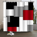 Geometric Shower Curtain – Red & Black Waterproof Polyester