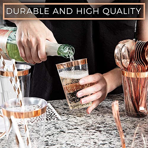 LATERN 150-Piece Rose Gold Plastic Dinnerware Set | Reusable Party Plates