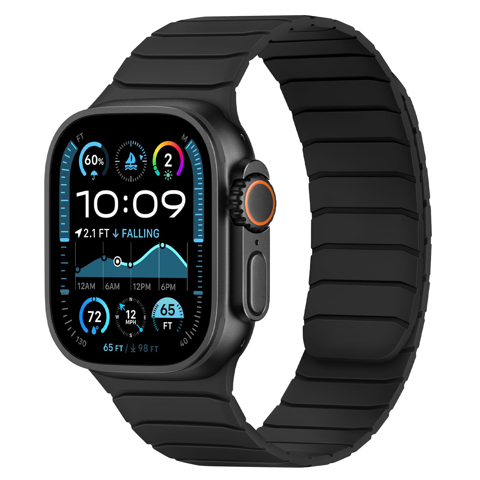 Tasikar Magnetic Silicone Strap for Apple Watch 49/46/45/44/42mm – Black