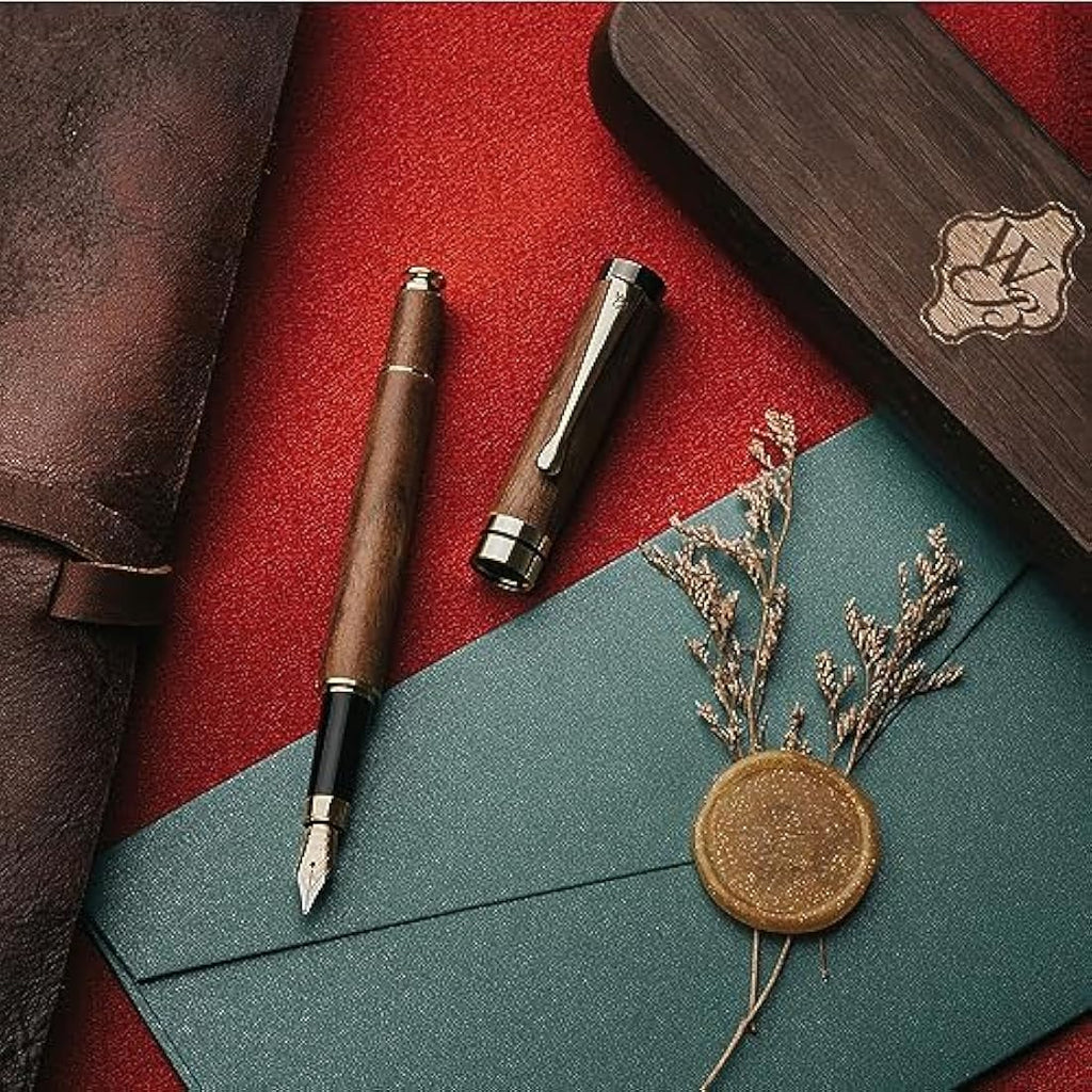 Luxury Bamboo Fountain Pen Set – Extra Fine Nib, Brown Wood