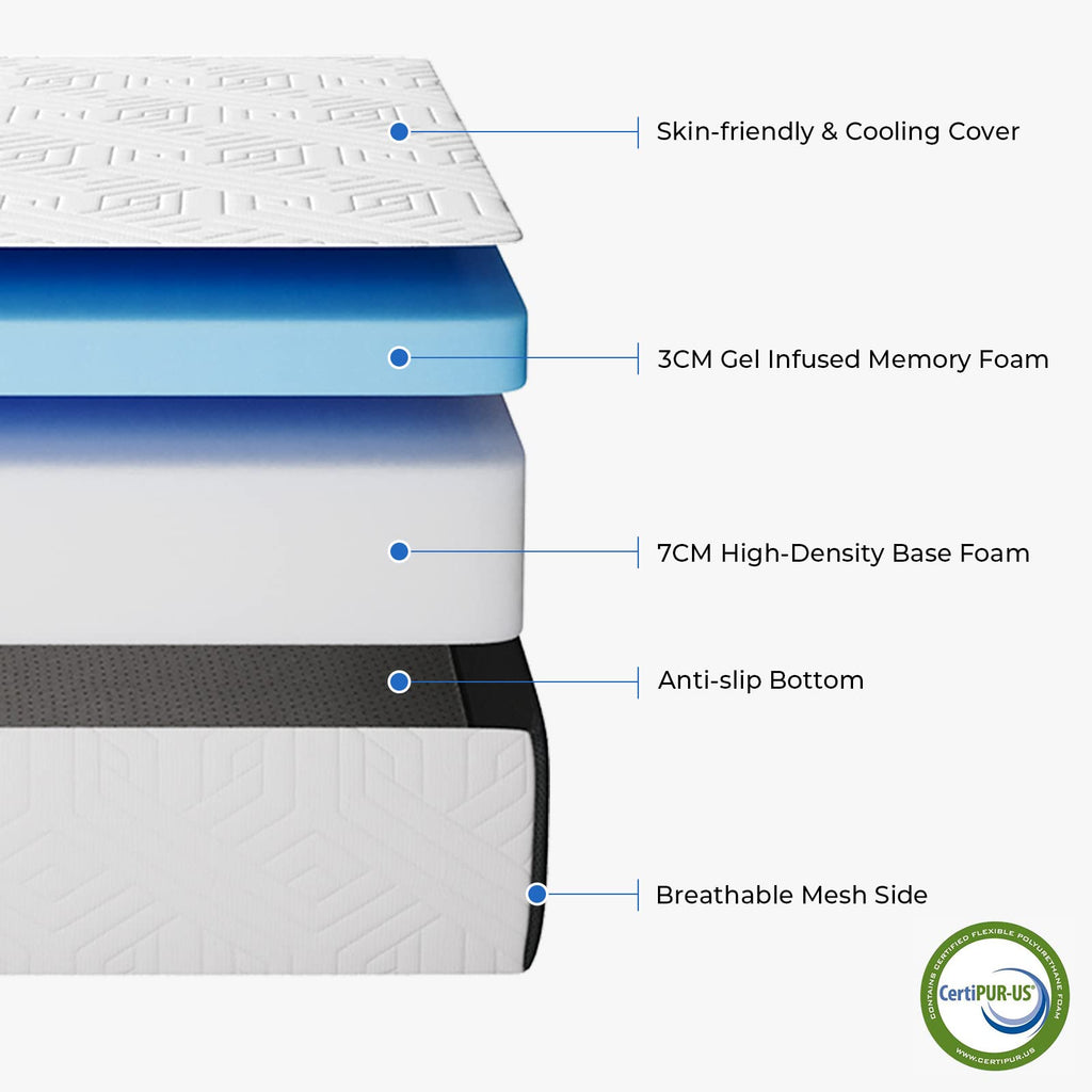 Vesgantti Tri-fold Mattress | 10cm Gel Memory Foam Small Single Guest Bed