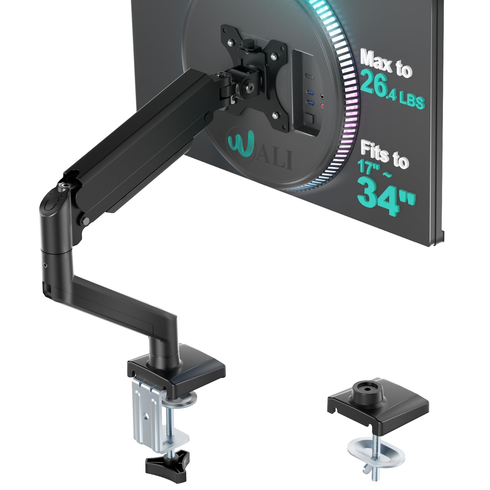 WALI Single Monitor Arm – Gas Spring Desk Mount for 17-34" Screens