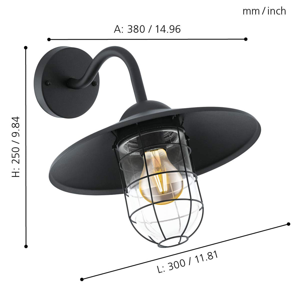Eglo Melgoa Outdoor Wall Light – Black Steel & Glass Vintage Porch Lamp