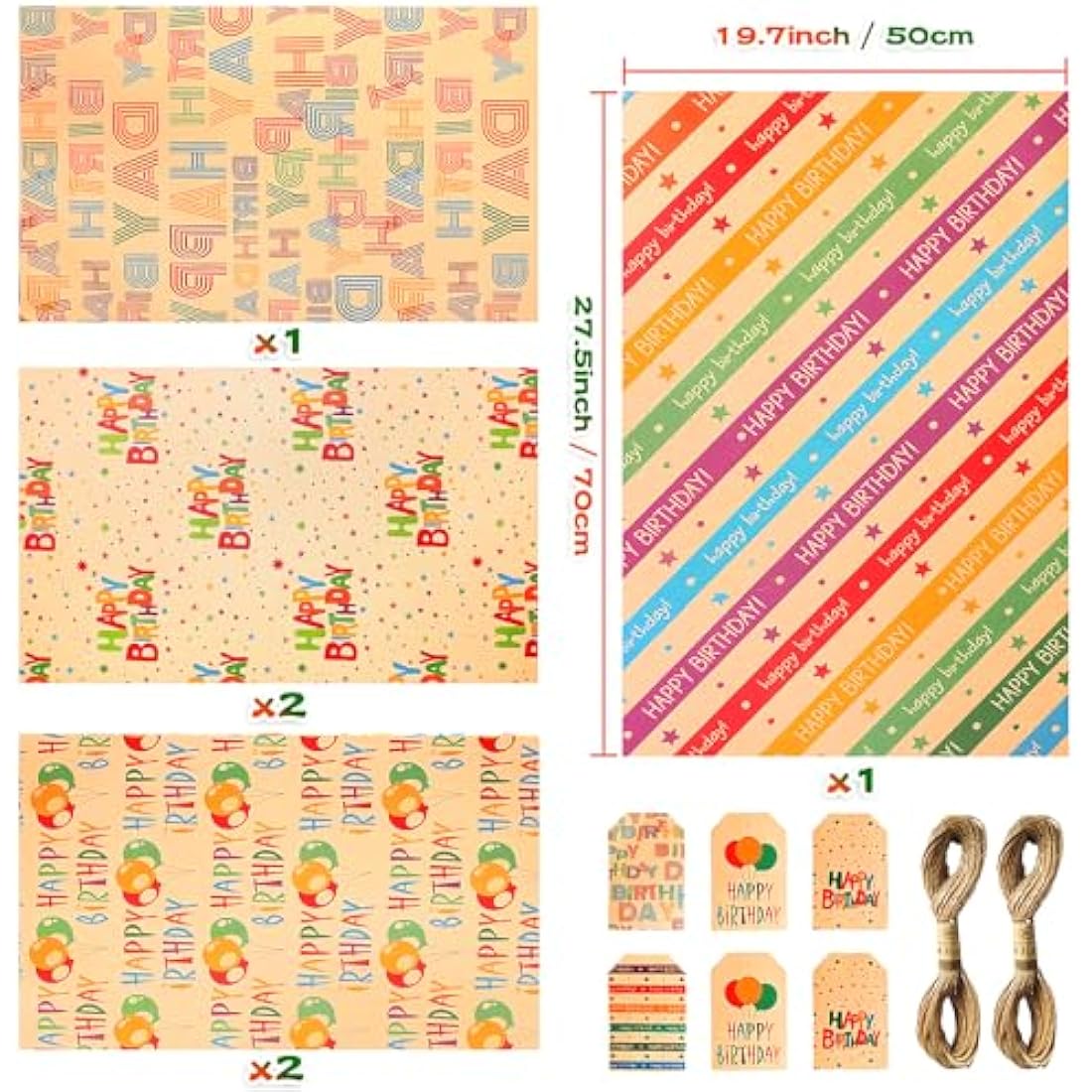 Kraft Birthday Wrapping Paper Set | 5 Eco-Friendly Sheets